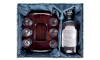 JAGERGLASS Set of vodka glasses on a wooden stand with a decanter