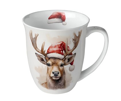 AMBIENTE Cup DEER WITH SANTA HAT, 400ml