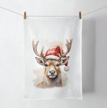 AMBIENTE Kitchen towel DEER WITH SANTA HAT