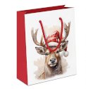 AMBIENTE Gift bag DEER WITH SANTA HAT